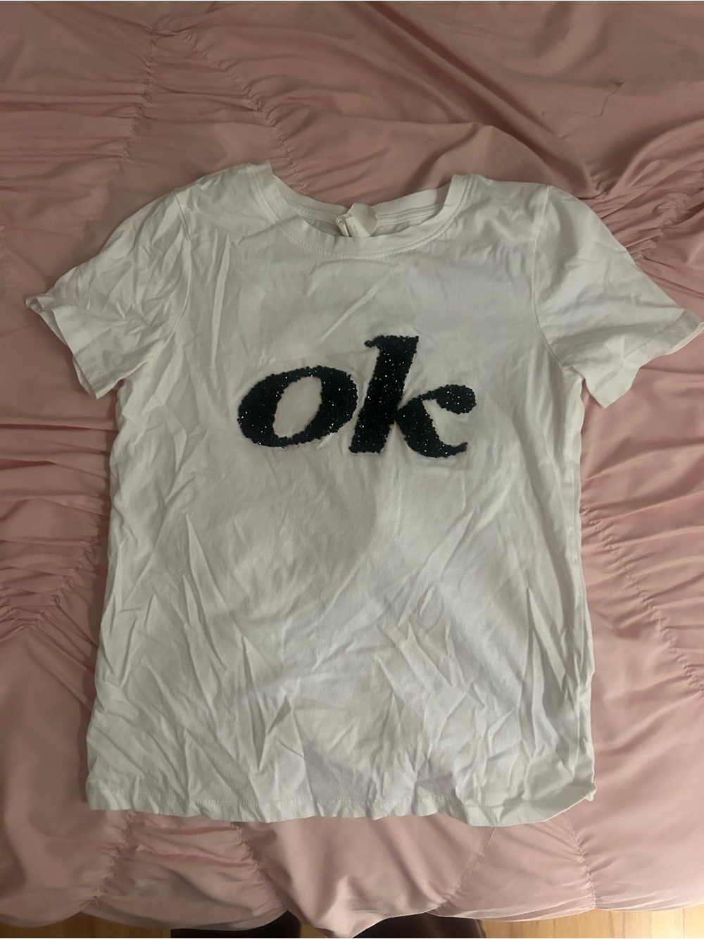White “ok” t shirt